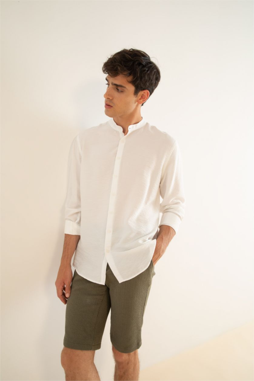 HOMME Blanc Chemise À Manches Longues En Tricot Col Ras Du Cou