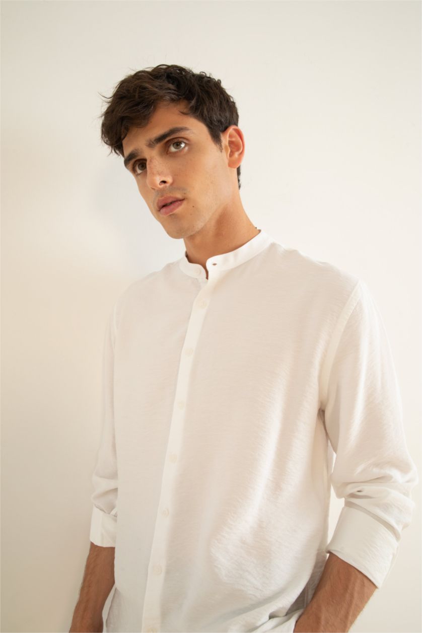 HOMME Blanc Chemise À Manches Longues En Tricot Col Ras Du Cou