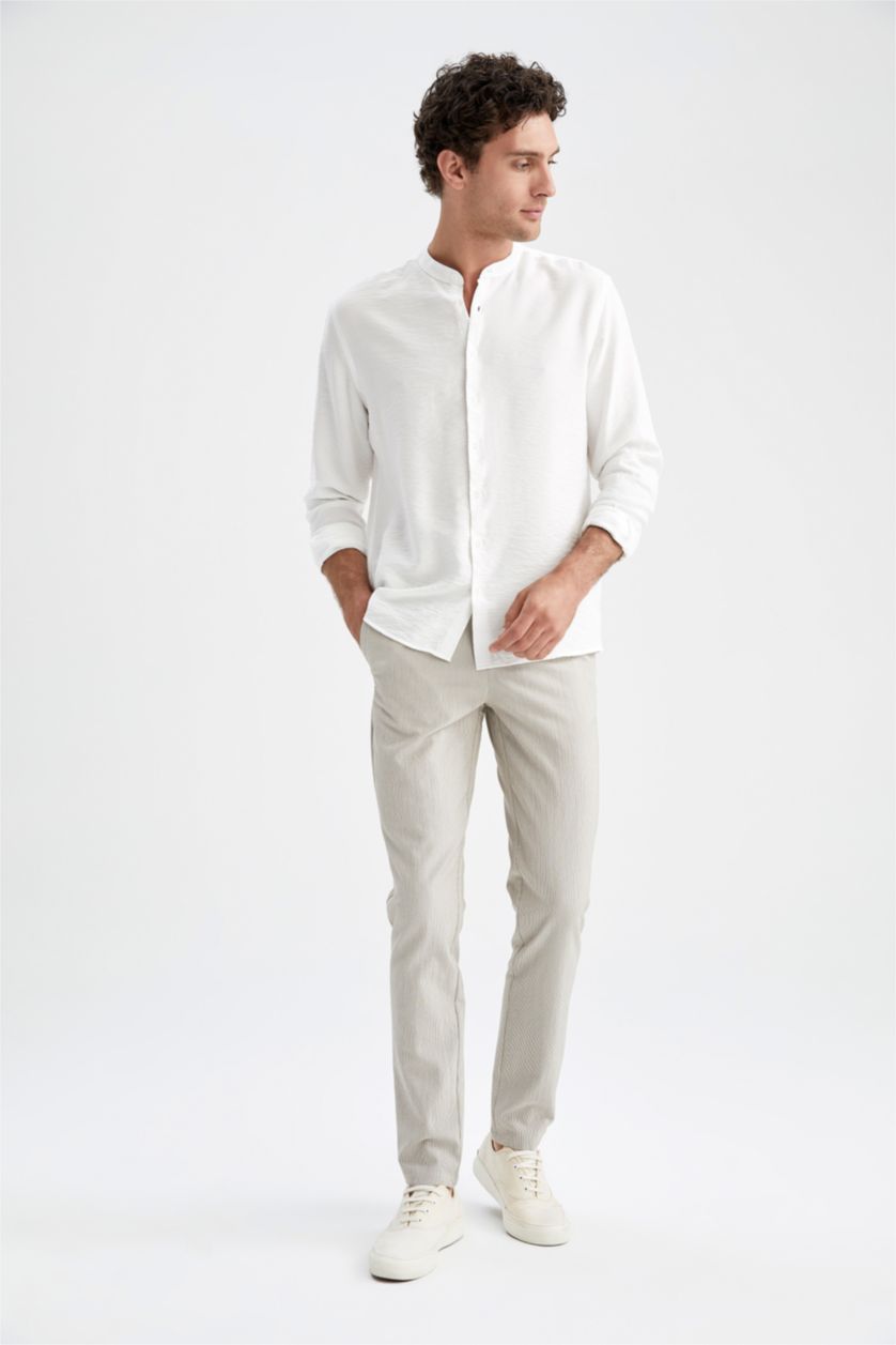 HOMME Blanc Chemise À Manches Longues En Tricot Col Ras Du Cou