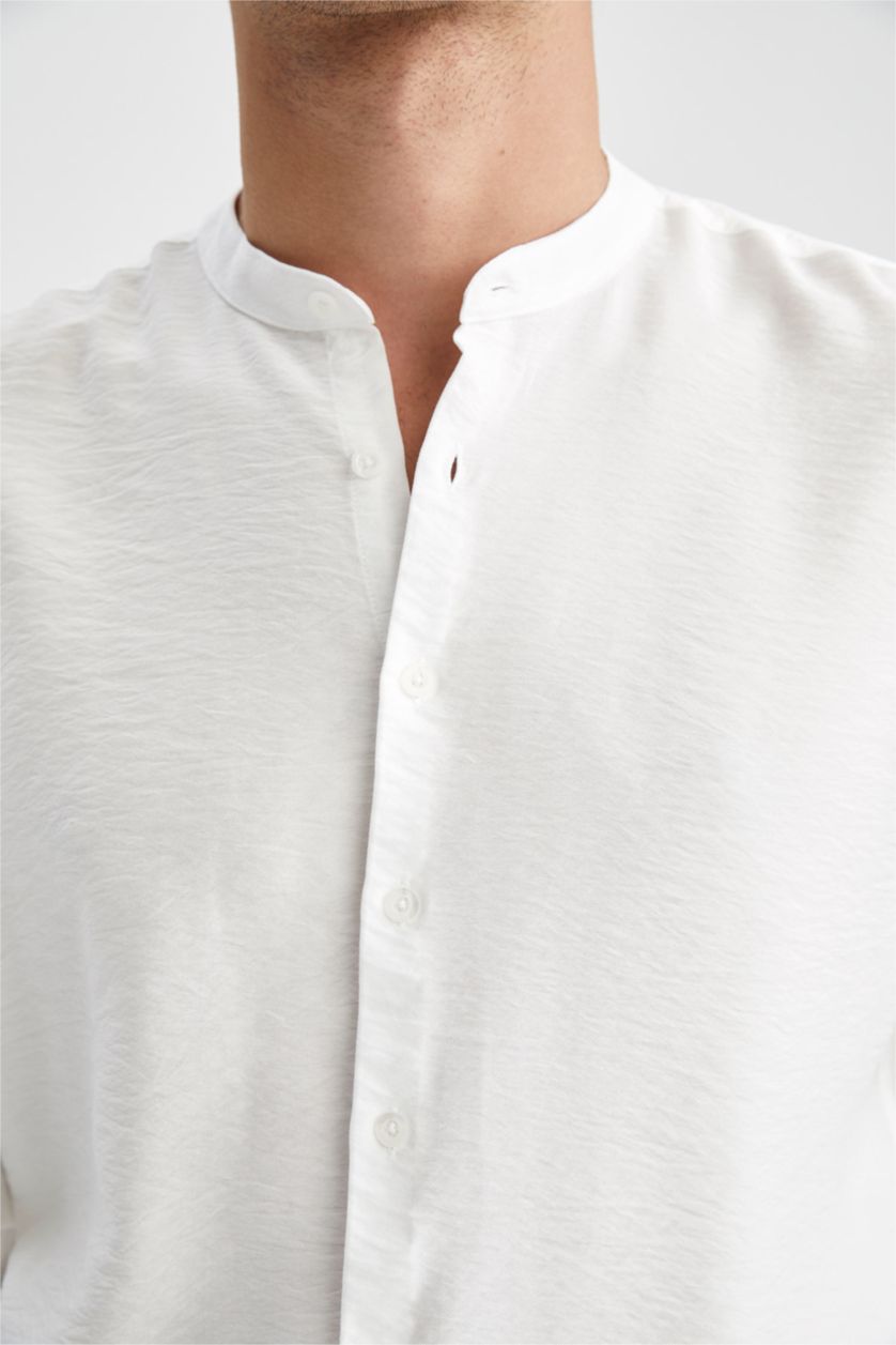 HOMME Blanc Chemise À Manches Longues En Tricot Col Ras Du Cou