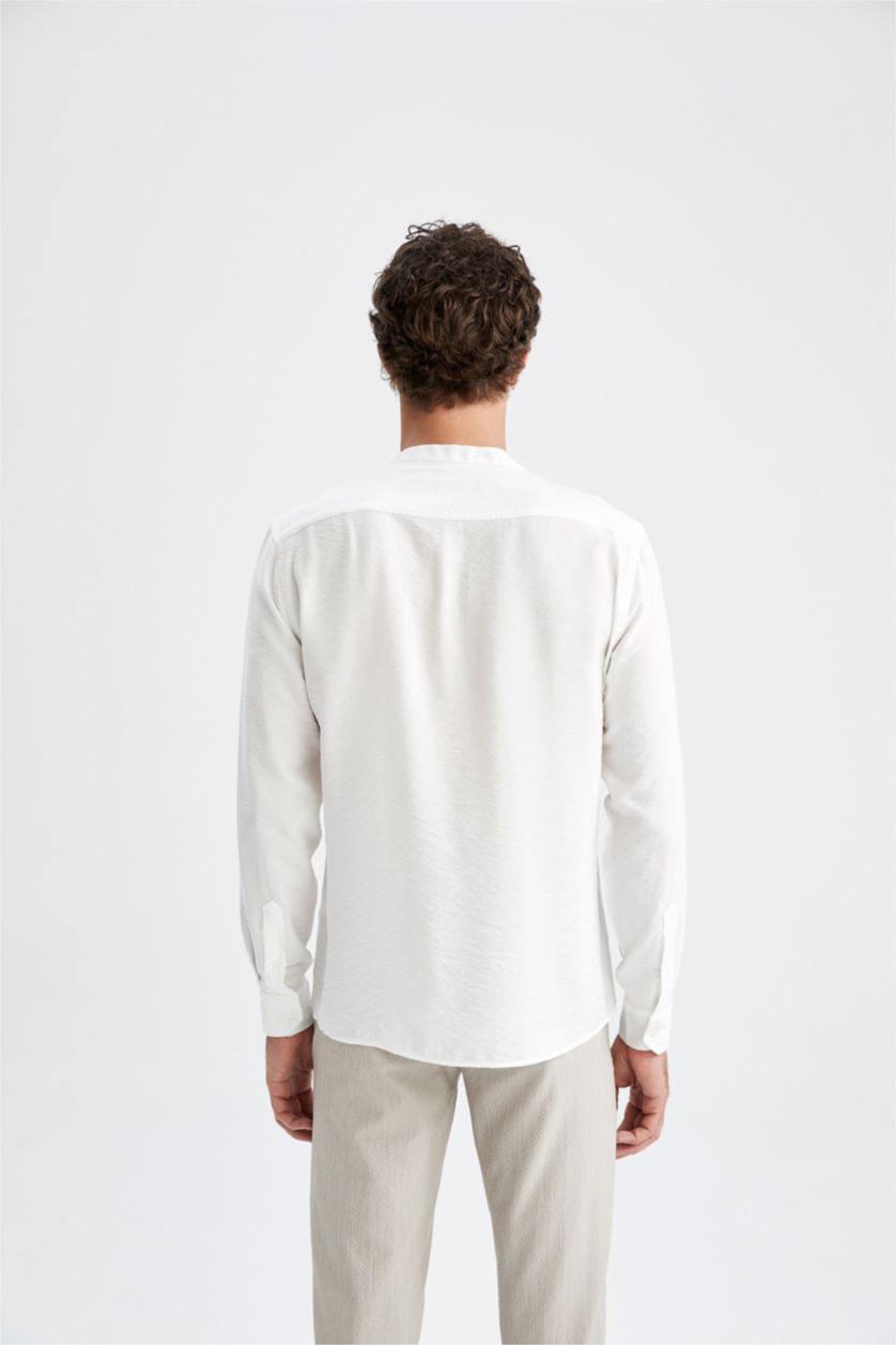 HOMME Blanc Chemise À Manches Longues En Tricot Col Ras Du Cou