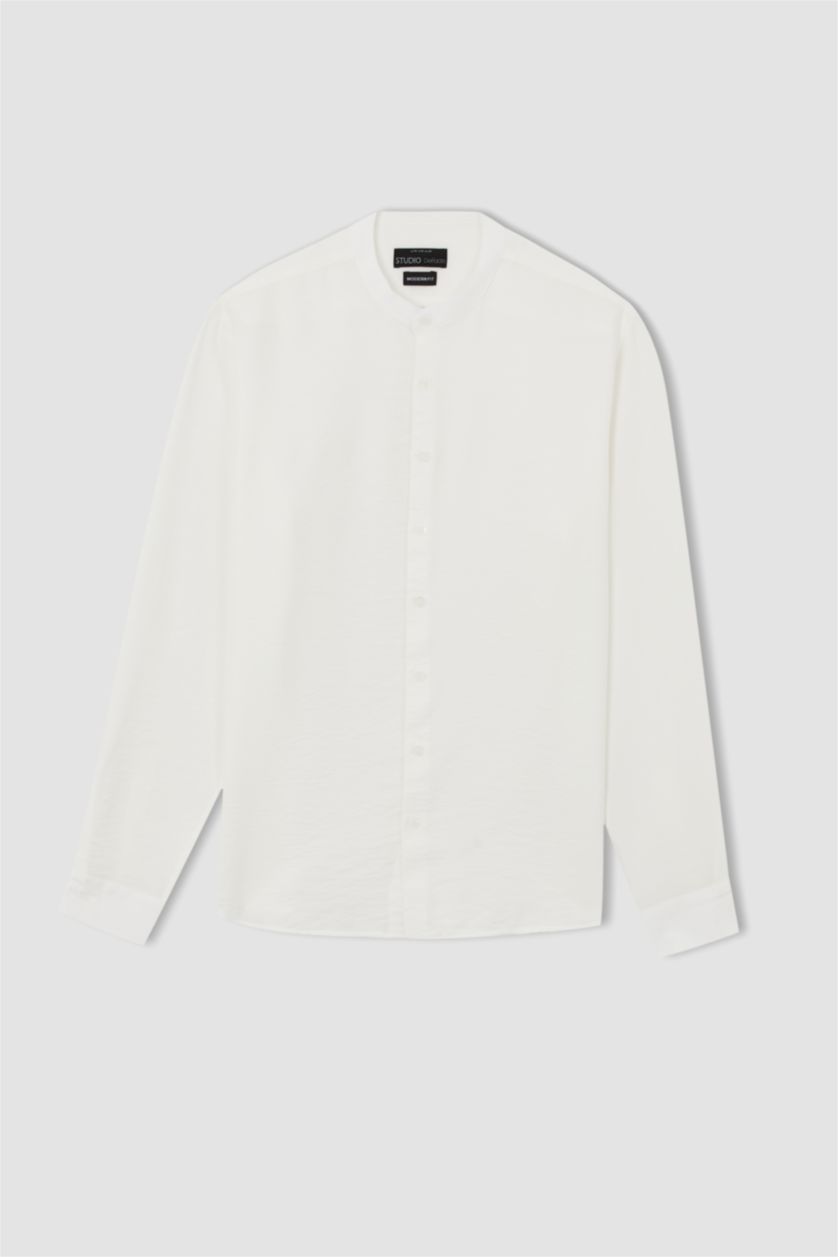 HOMME Blanc Chemise À Manches Longues En Tricot Col Ras Du Cou