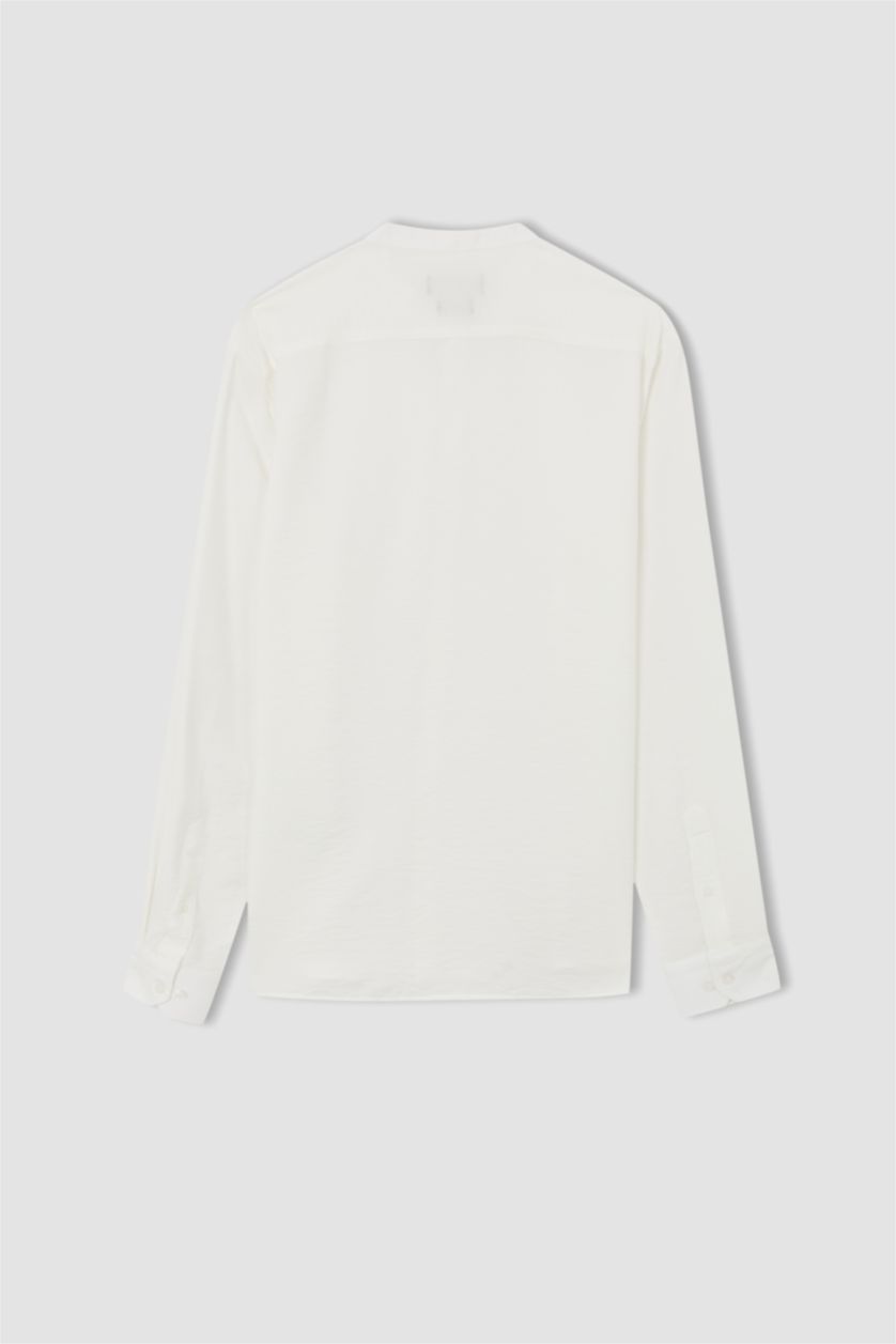 HOMME Blanc Chemise À Manches Longues En Tricot Col Ras Du Cou