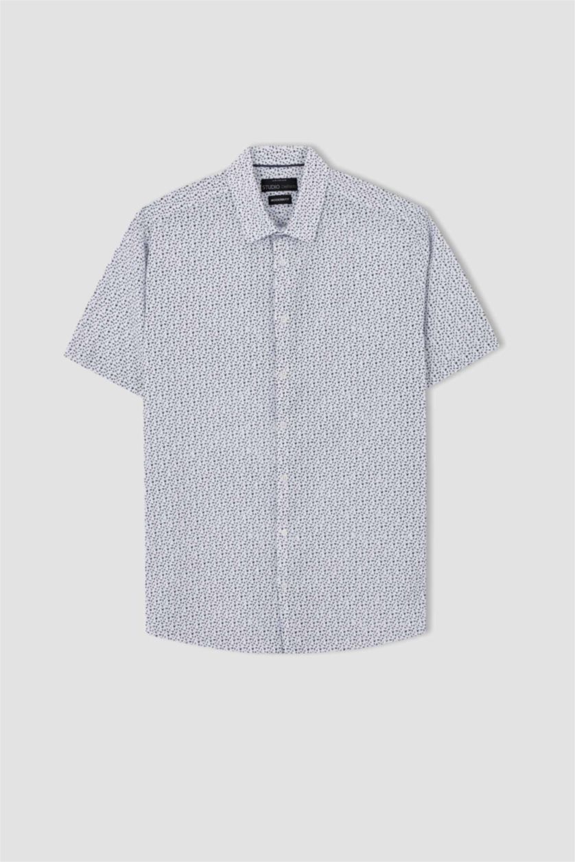 رجالي أبيض قميص بولو بأكمام قصيرة مطبوع