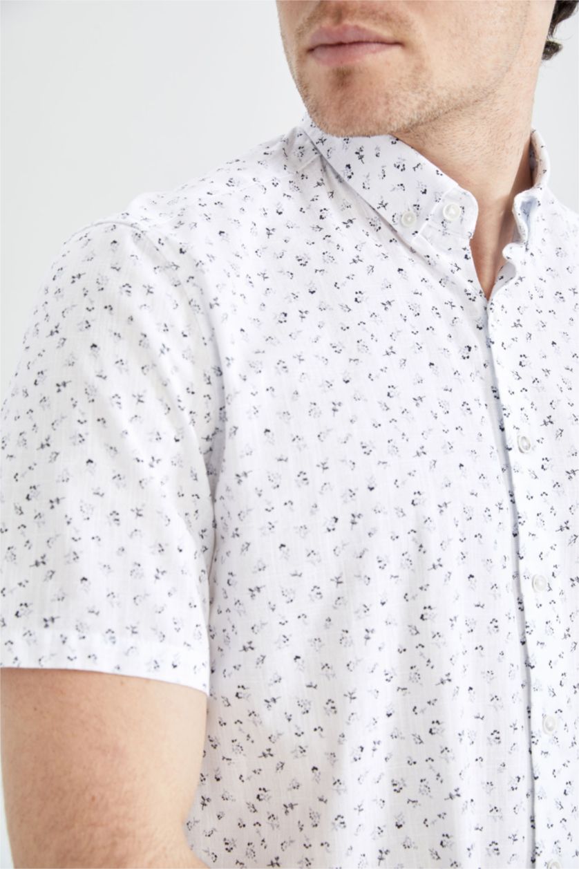 رجالي أبيض قميص نص كم مطبوع سليم فيت بياقة بولو