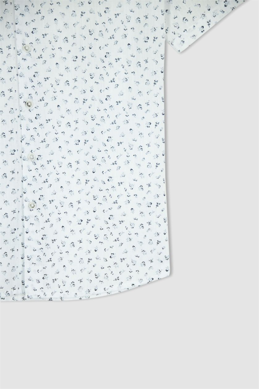 رجالي أبيض قميص نص كم مطبوع سليم فيت بياقة بولو