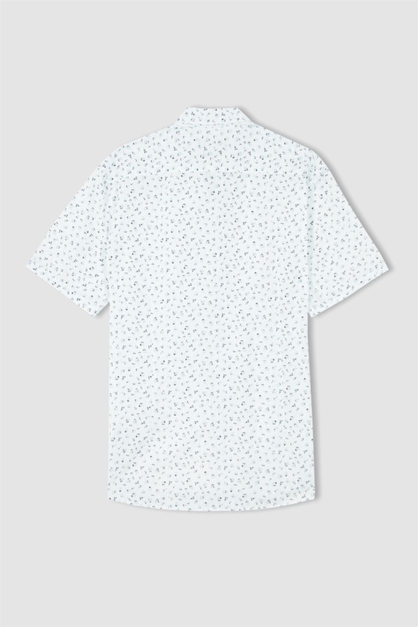 رجالي أبيض قميص نص كم مطبوع سليم فيت بياقة بولو