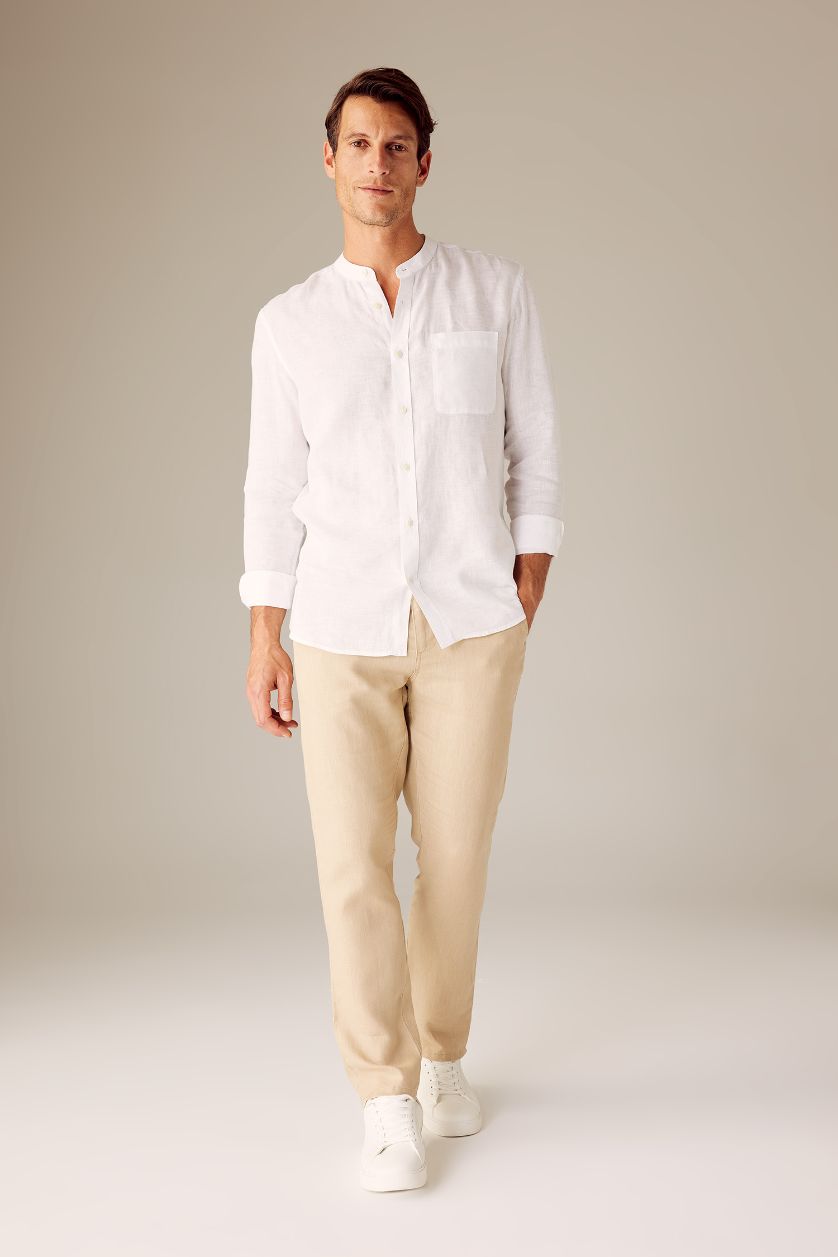 MAN Beige Regular Fit Linen Trousers