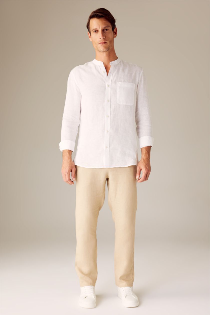 MAN Beige Regular Fit Linen Trousers
