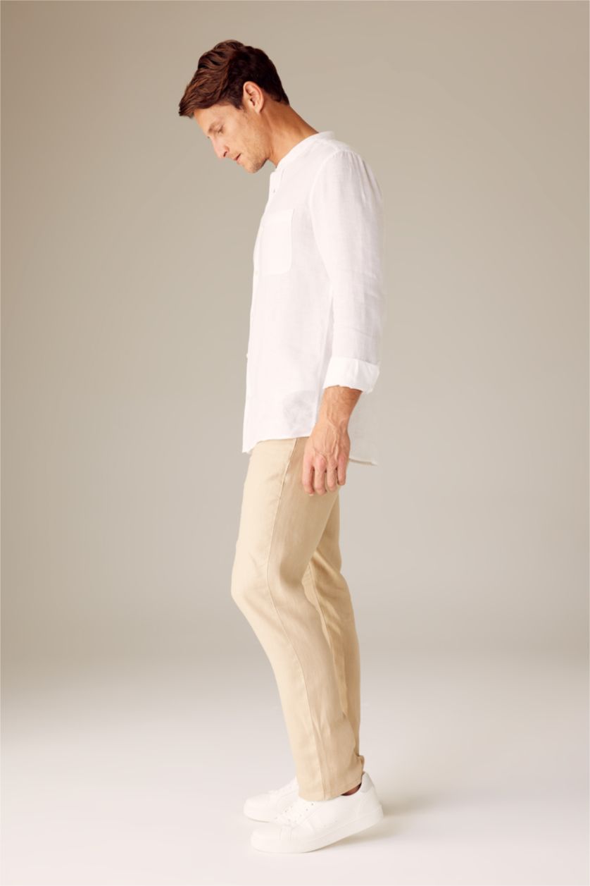 MAN Beige Regular Fit Linen Trousers