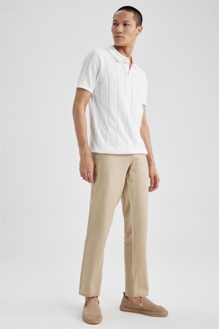 MAN Beige Regular Fit Linen Trousers