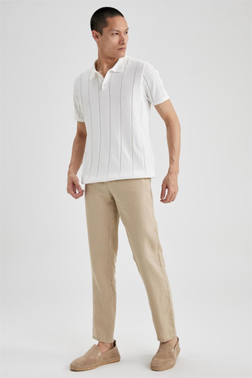 MAN Beige Regular Fit Linen Trousers