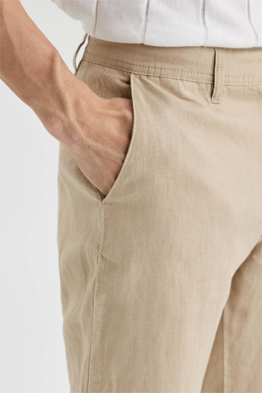 MAN Beige Regular Fit Linen Trousers