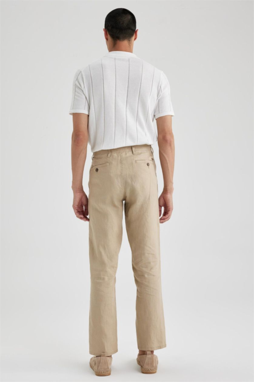 MAN Beige Regular Fit Linen Trousers