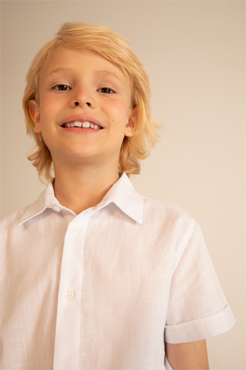 Erkek Çocuk - Genç Erkek Beyaz Erkek Çocuk Basic Kısa Kollu Gömlek