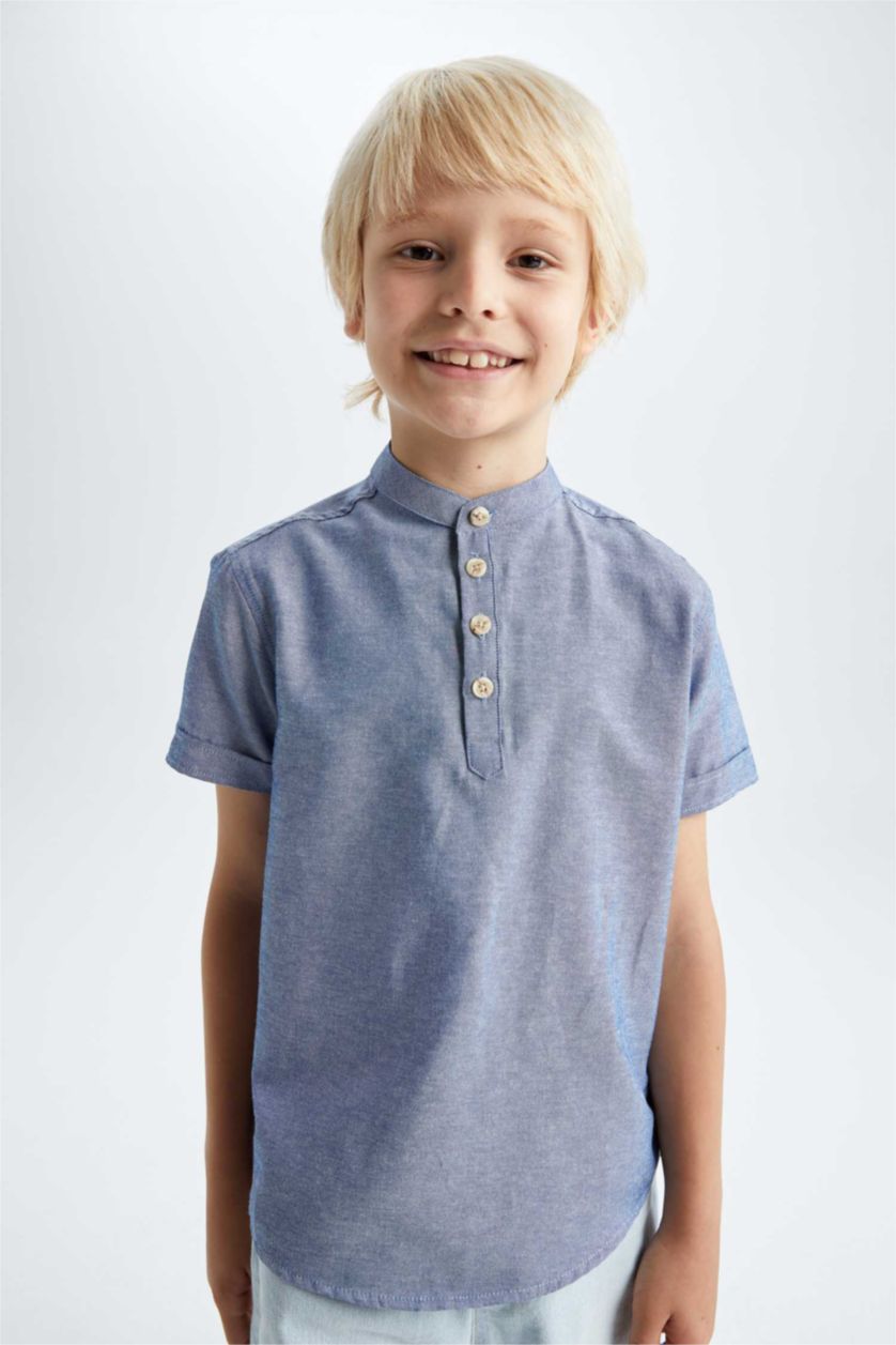 BOYS & TEENS Blue Regular Fit Short Sleeve Shirt