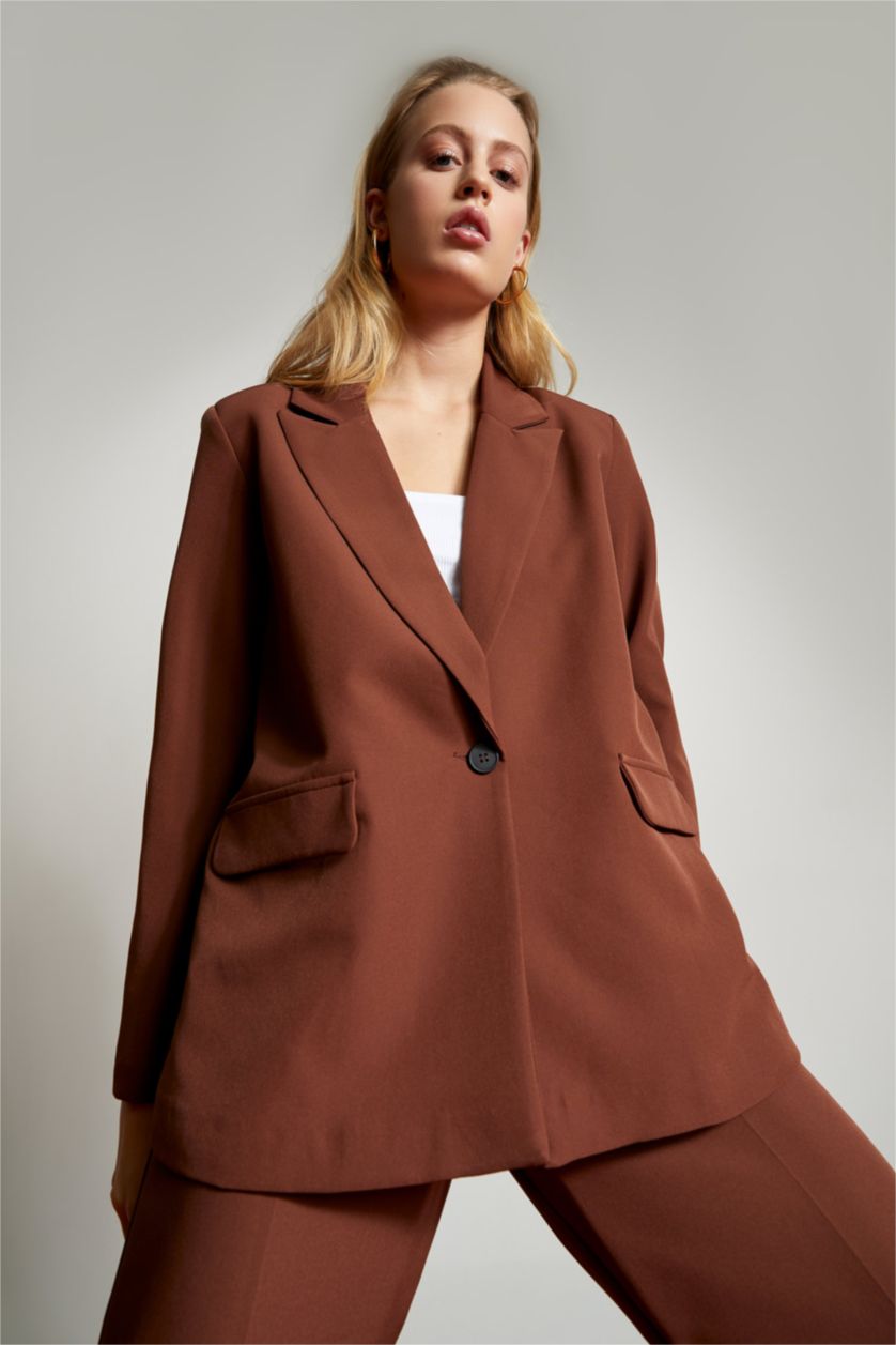 Kadın Açık Kahve Oversıze Blazer Ceket