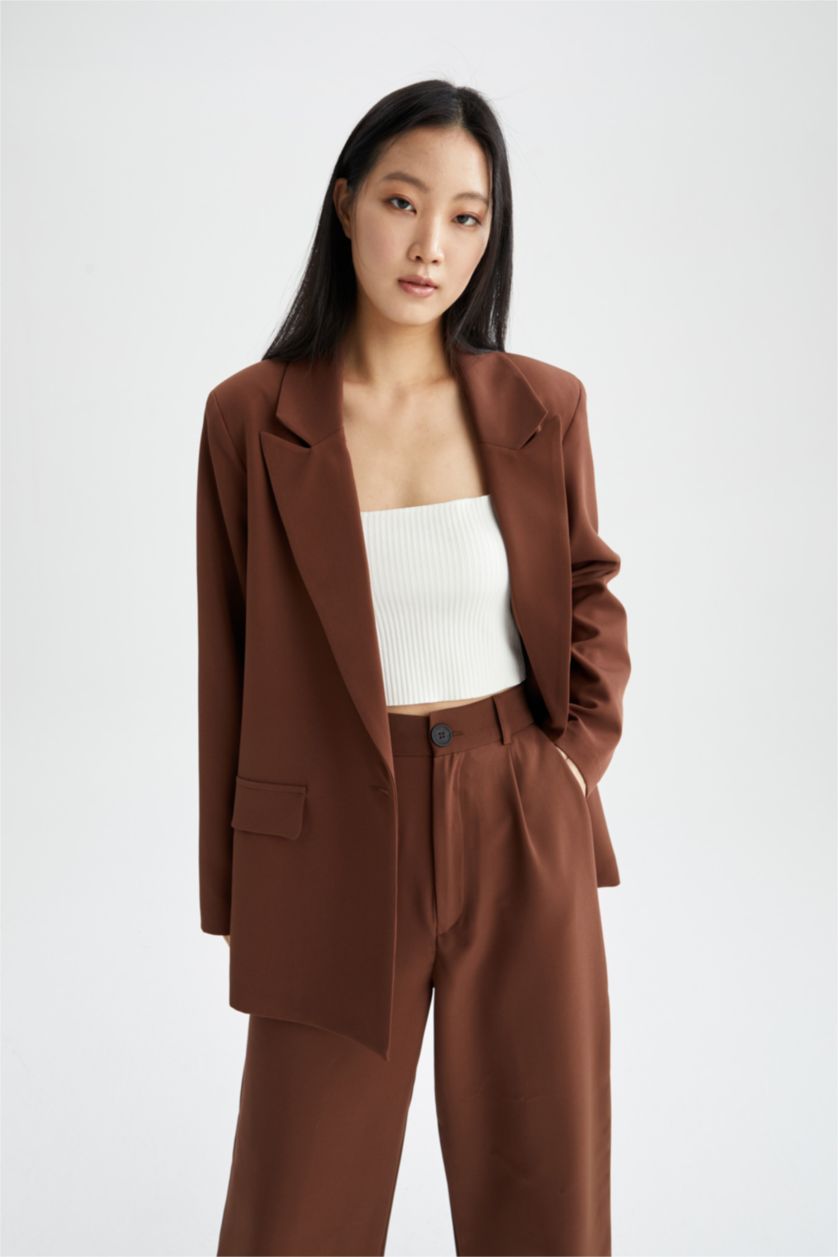 Kadın Açık Kahve Oversıze Blazer Ceket