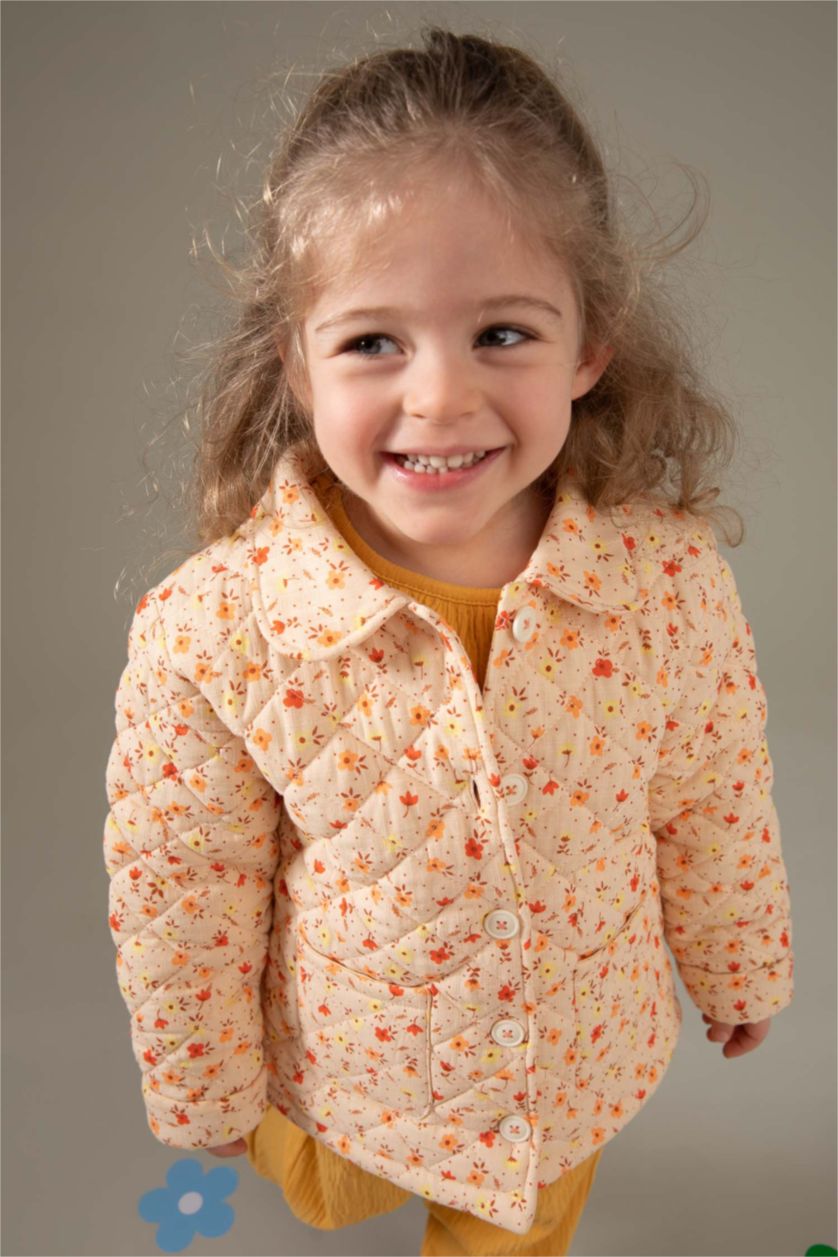 BÉBÉ FILLE Orange Manteau de veste de saison boutonné matelassé à motifs floraux pour bébé fille