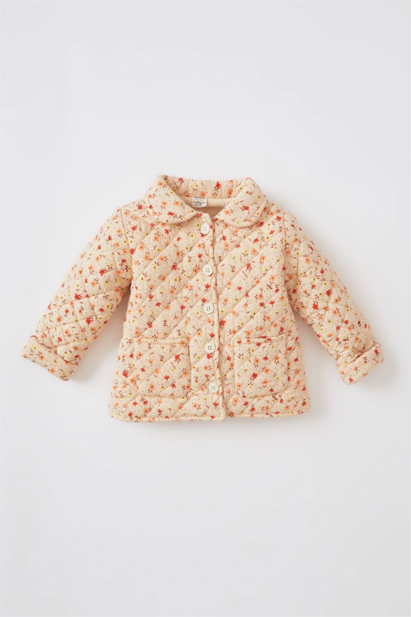 BÉBÉ FILLE Orange Manteau de veste de saison boutonné matelassé à motifs floraux pour bébé fille