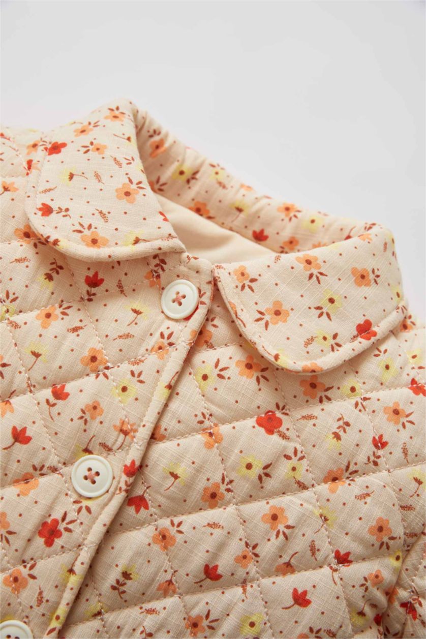 BÉBÉ FILLE Orange Manteau de veste de saison boutonné matelassé à motifs floraux pour bébé fille