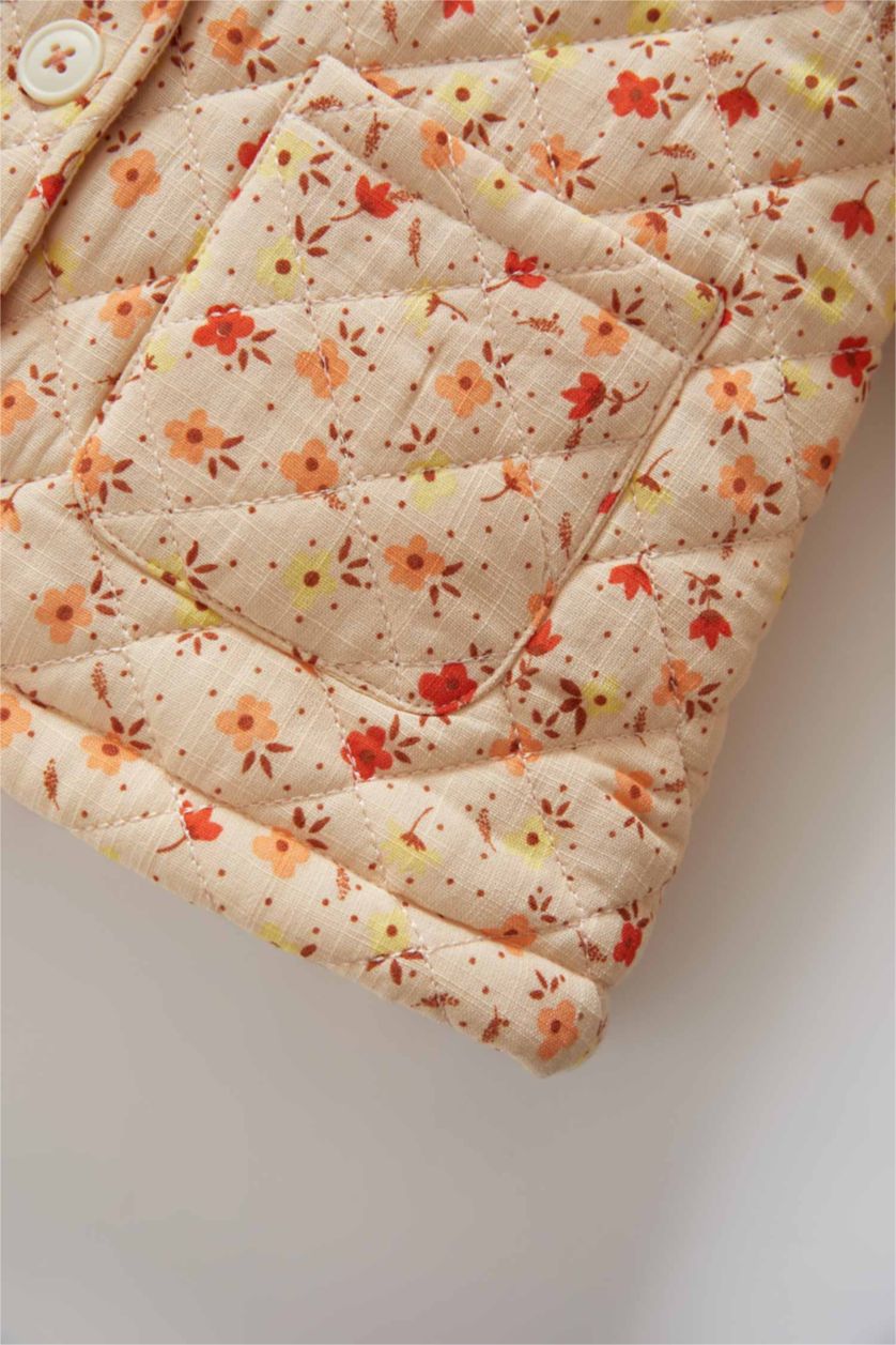 BÉBÉ FILLE Orange Manteau de veste de saison boutonné matelassé à motifs floraux pour bébé fille