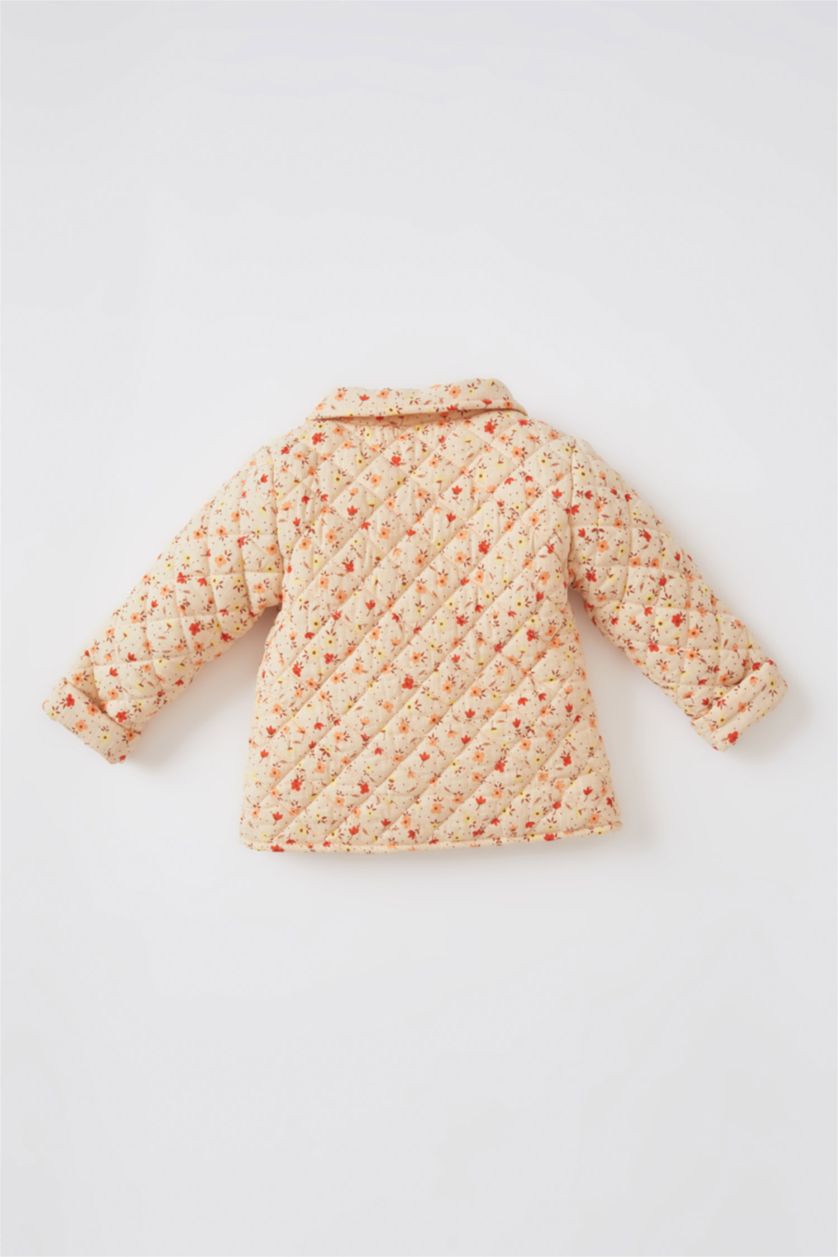 BÉBÉ FILLE Orange Manteau de veste de saison boutonné matelassé à motifs floraux pour bébé fille
