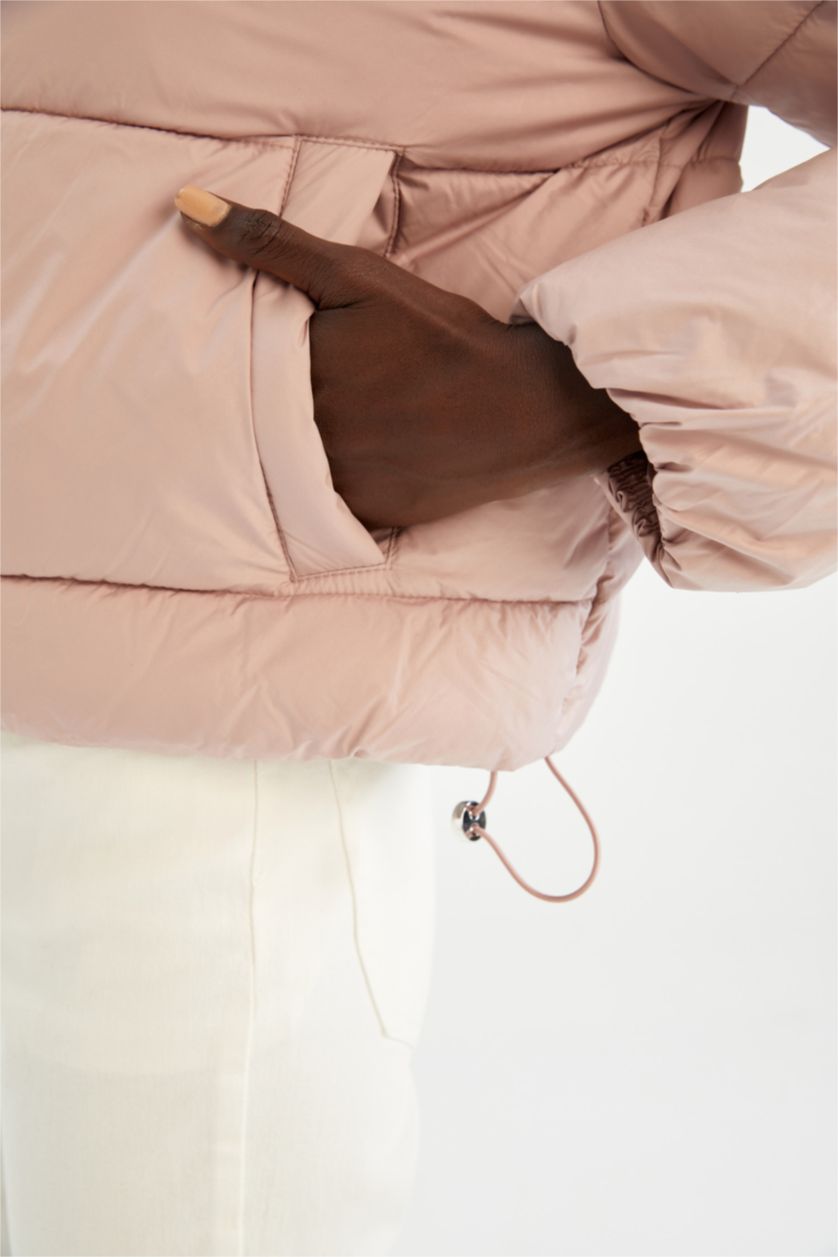 Kadın Pembe Crop Puffer Şişme Mont