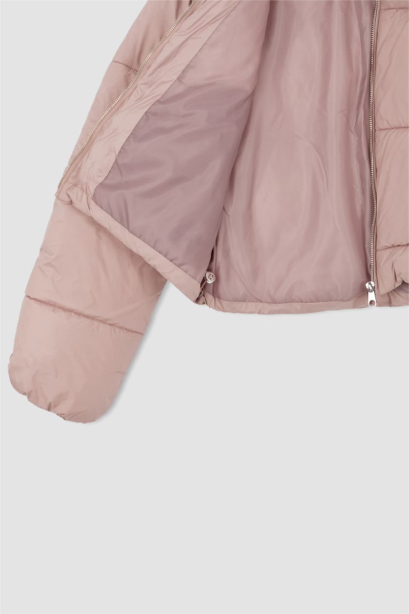Kadın Pembe Crop Puffer Şişme Mont