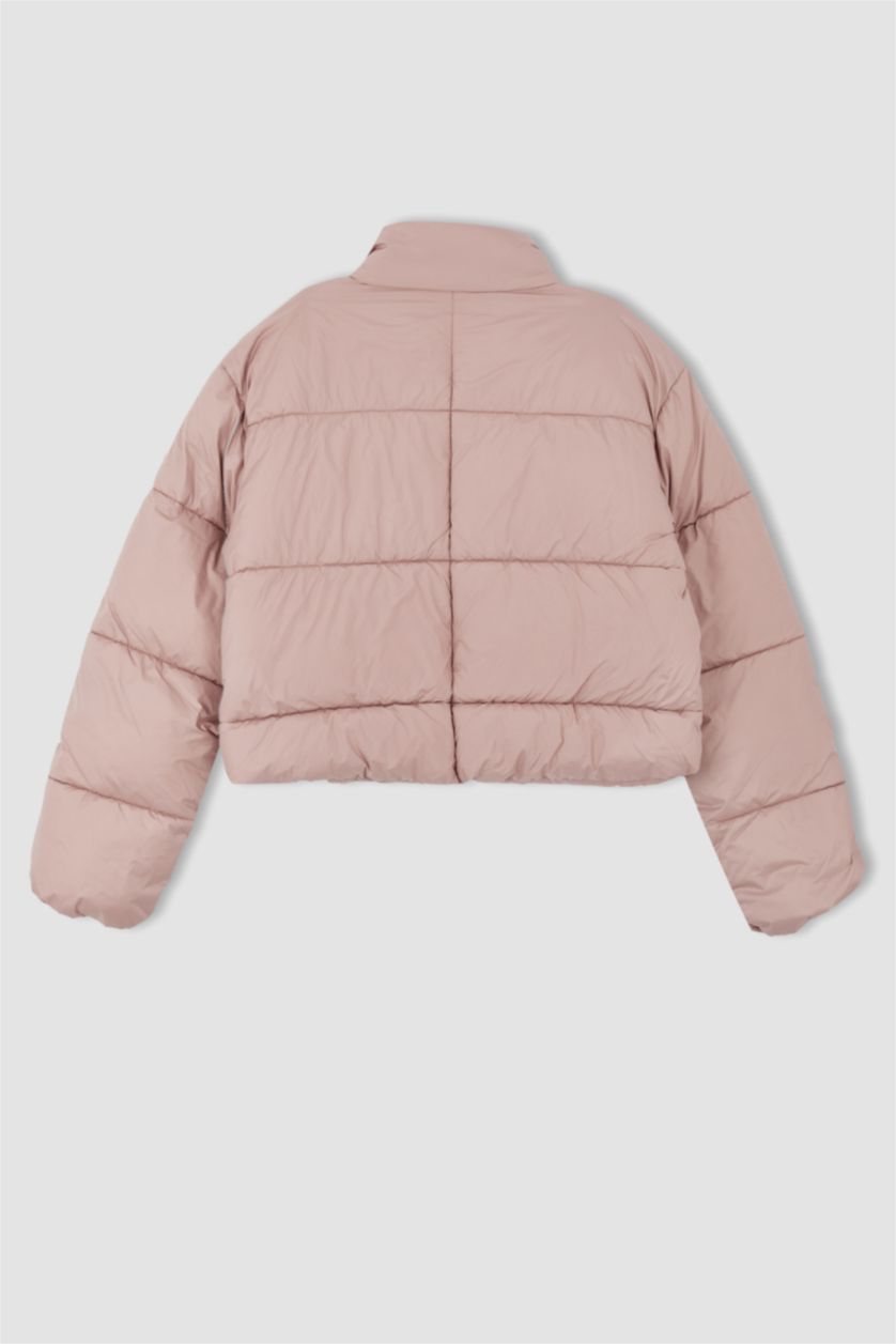 Kadın Pembe Crop Puffer Şişme Mont