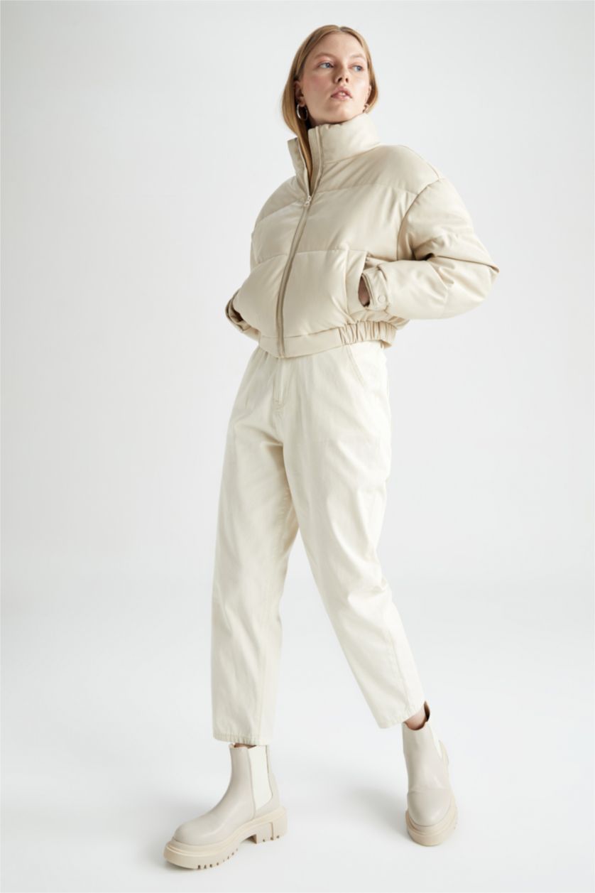 WOMAN Sand Regular Fit Faux Leather Puffer Jacket