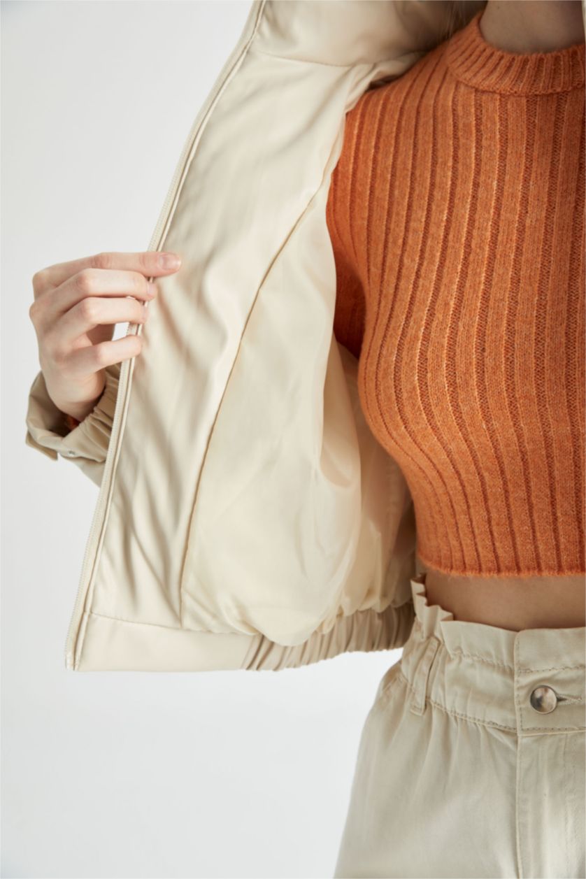 WOMAN Sand Regular Fit Faux Leather Puffer Jacket