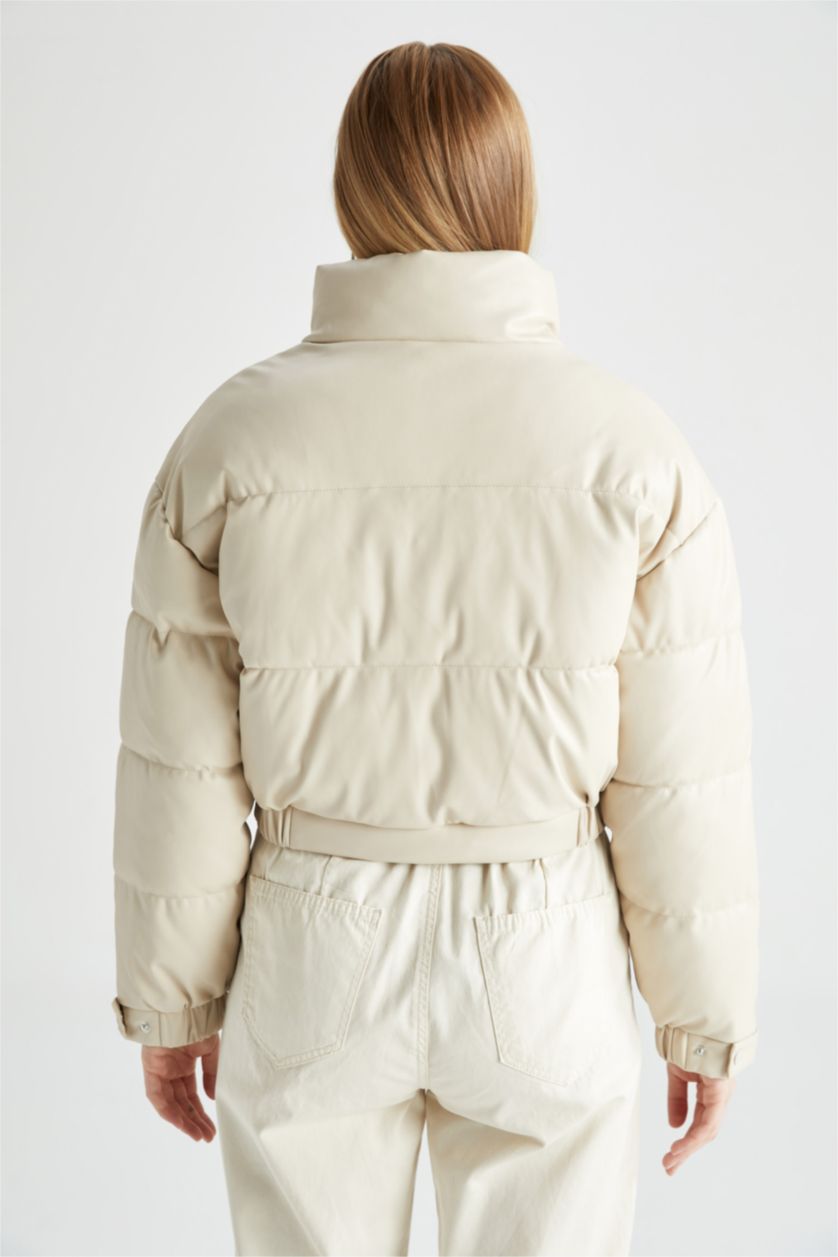 WOMAN Sand Regular Fit Faux Leather Puffer Jacket