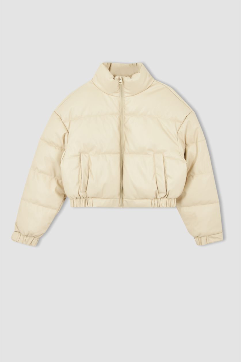 WOMAN Sand Regular Fit Faux Leather Puffer Jacket