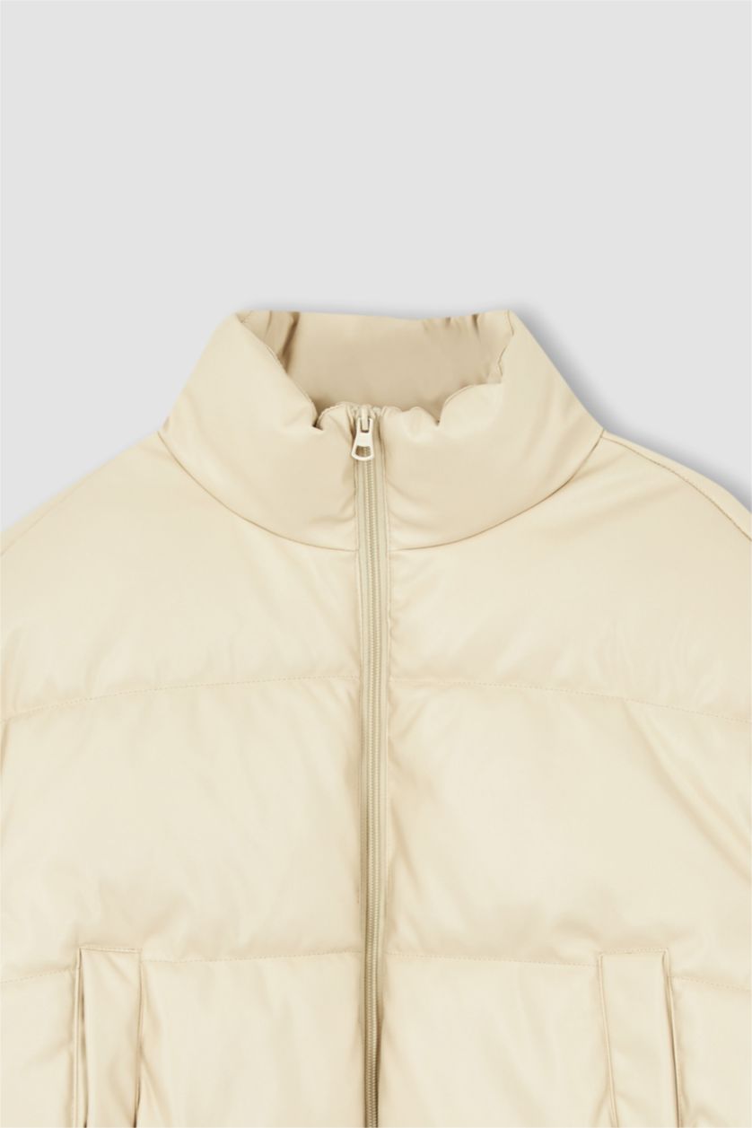 WOMAN Sand Regular Fit Faux Leather Puffer Jacket