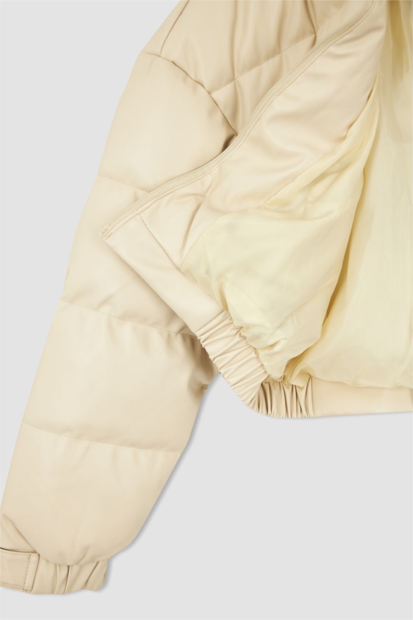 WOMAN Sand Regular Fit Faux Leather Puffer Jacket