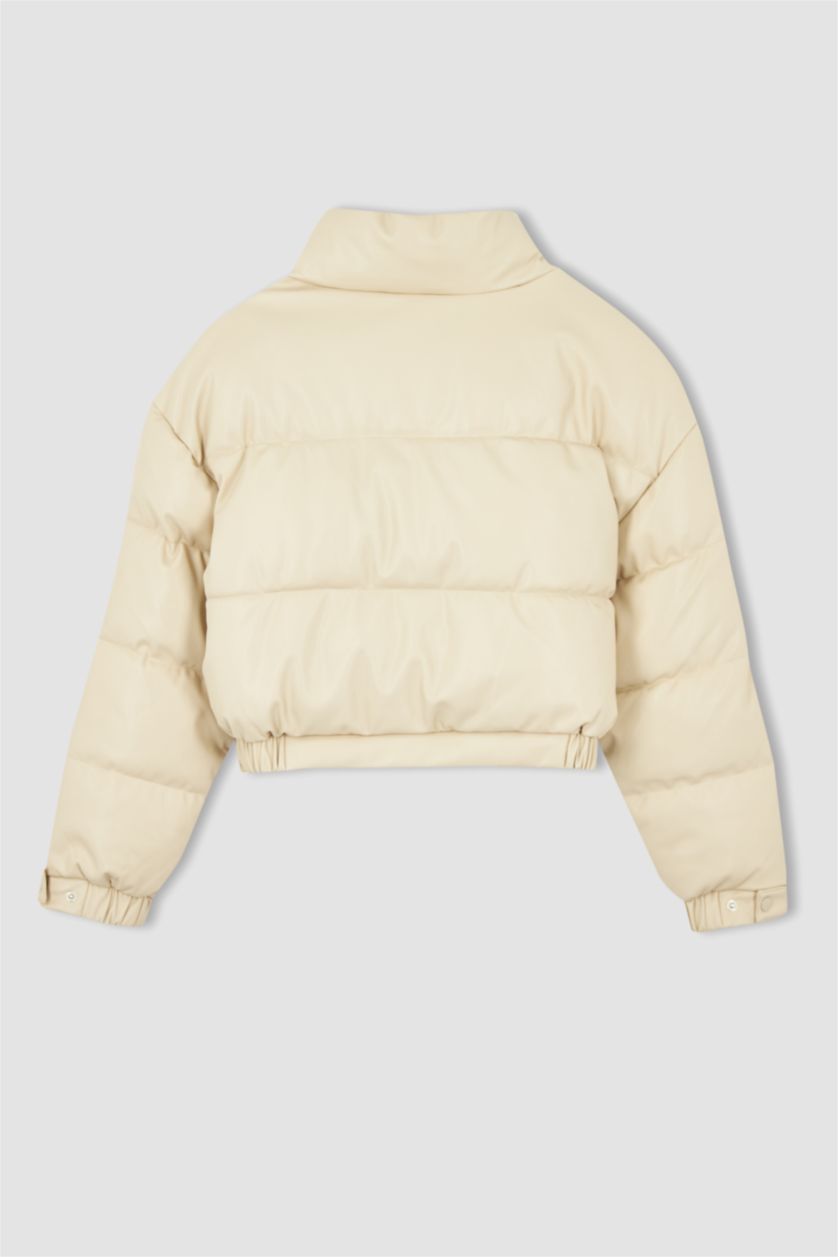 WOMAN Sand Regular Fit Faux Leather Puffer Jacket