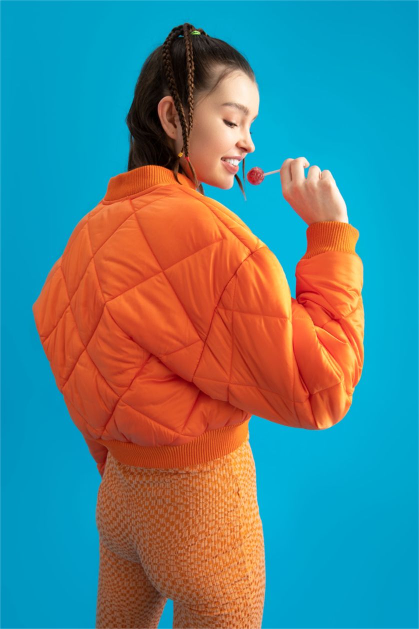 WOMAN Orange Small Regular Fit Long Sleeve Bomber Jacket