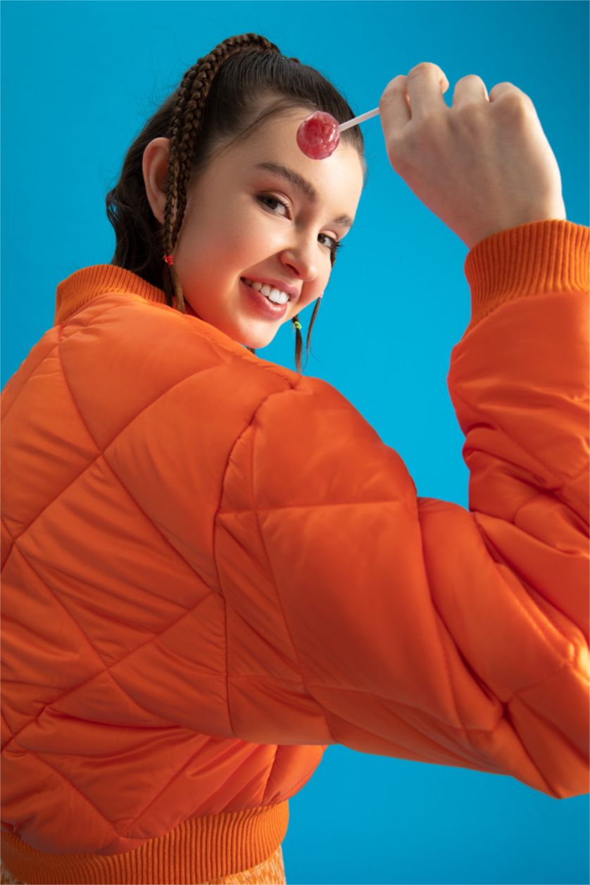 WOMAN Orange Small Regular Fit Long Sleeve Bomber Jacket