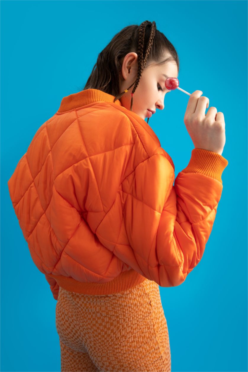 WOMAN Orange Small Regular Fit Long Sleeve Bomber Jacket