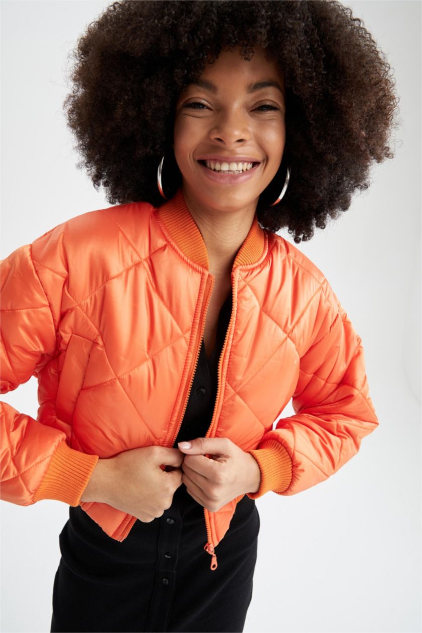 WOMAN Orange Small Regular Fit Long Sleeve Bomber Jacket