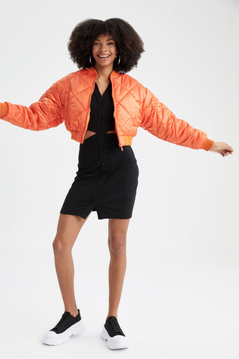 WOMAN Orange Small Regular Fit Long Sleeve Bomber Jacket