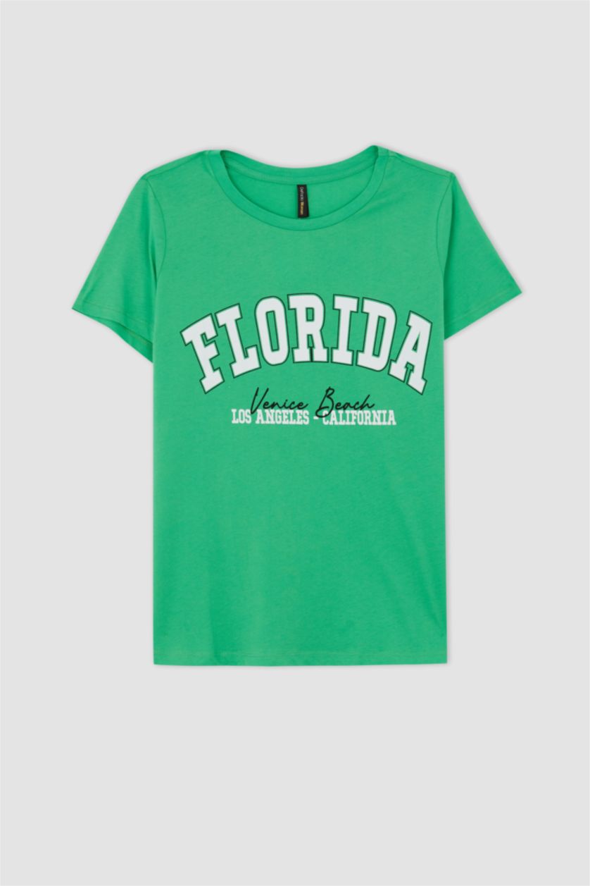 نساء أخضر فاتح تي شيرت بأكمام قصيرة قطن بقصة عادية بياقة مستديرة