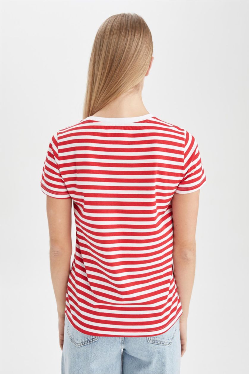 Kadın Kırmızı Regular Fıt Penye Kısa Kollu Tişört