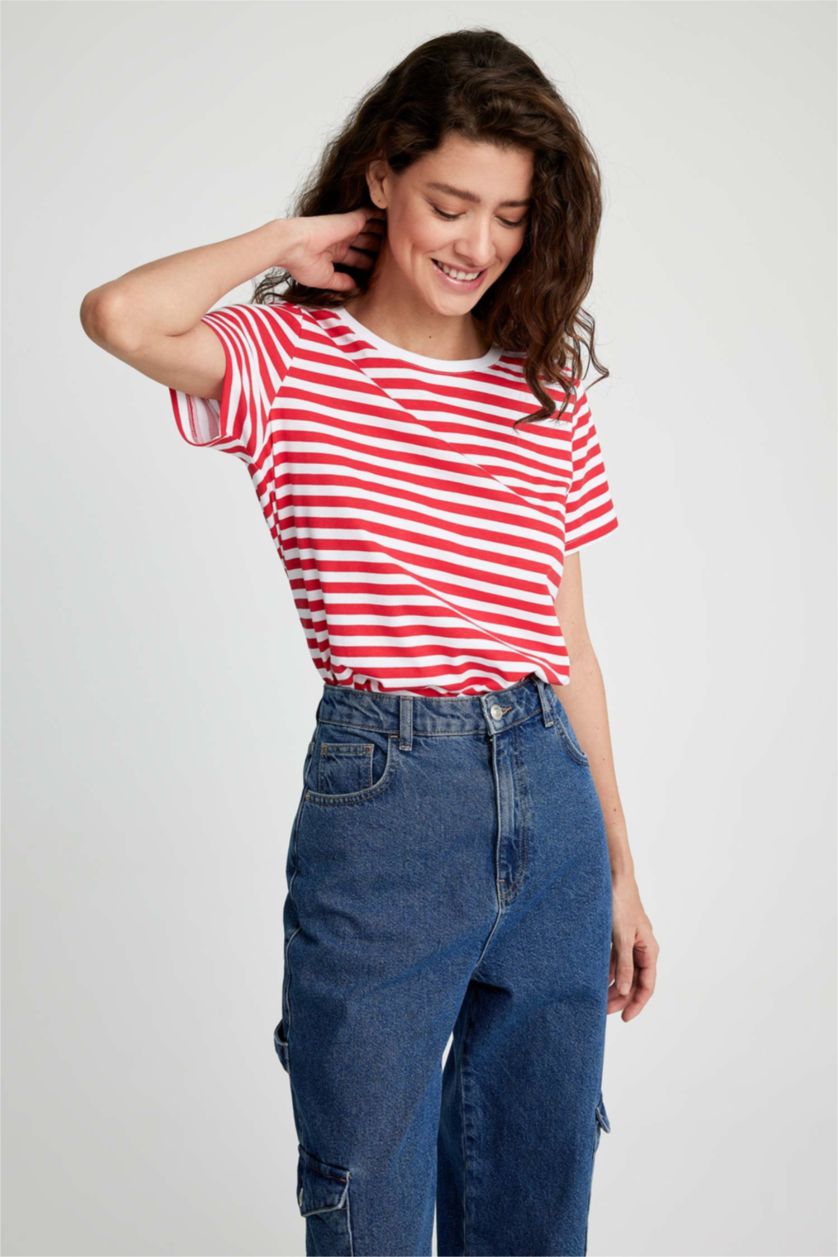 WOMAN Red Regular Fit Crew Neck Short Sleeve T-Shirt