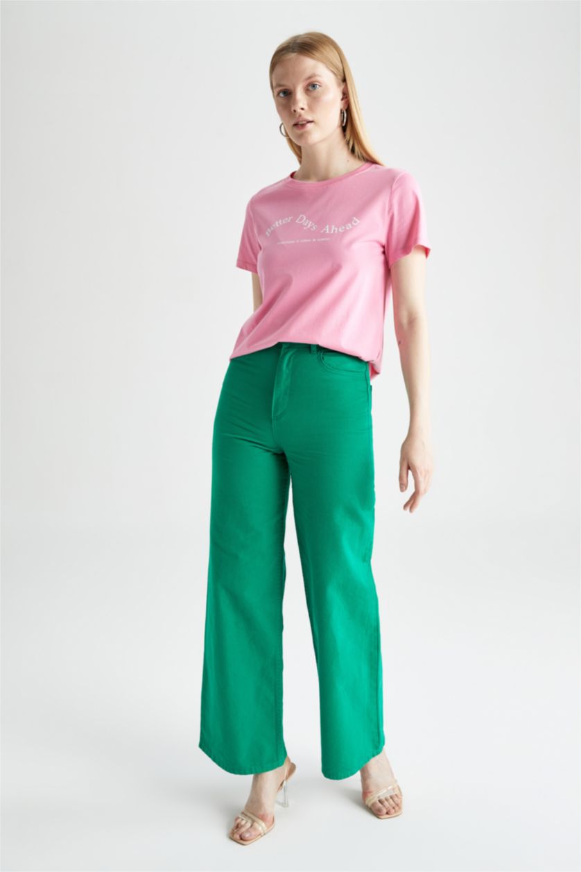 Kadın Pembe Regular Fıt Penye Kısa Kollu Tişört