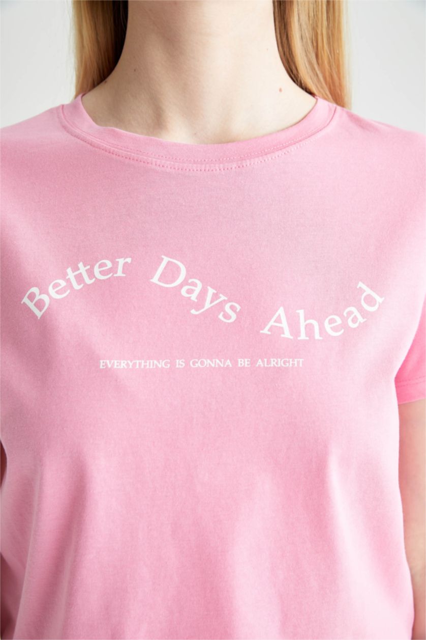 Kadın Pembe Regular Fıt Penye Kısa Kollu Tişört
