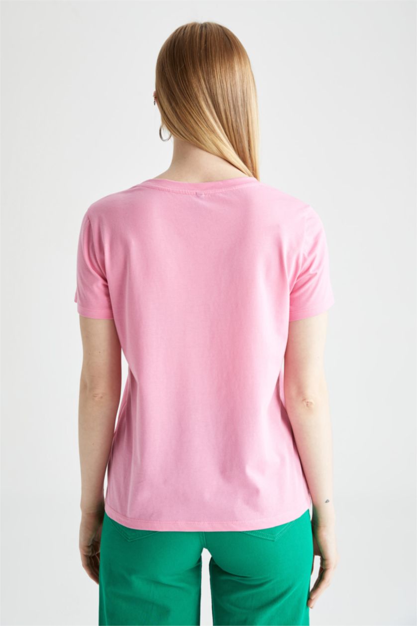Kadın Pembe Regular Fıt Penye Kısa Kollu Tişört