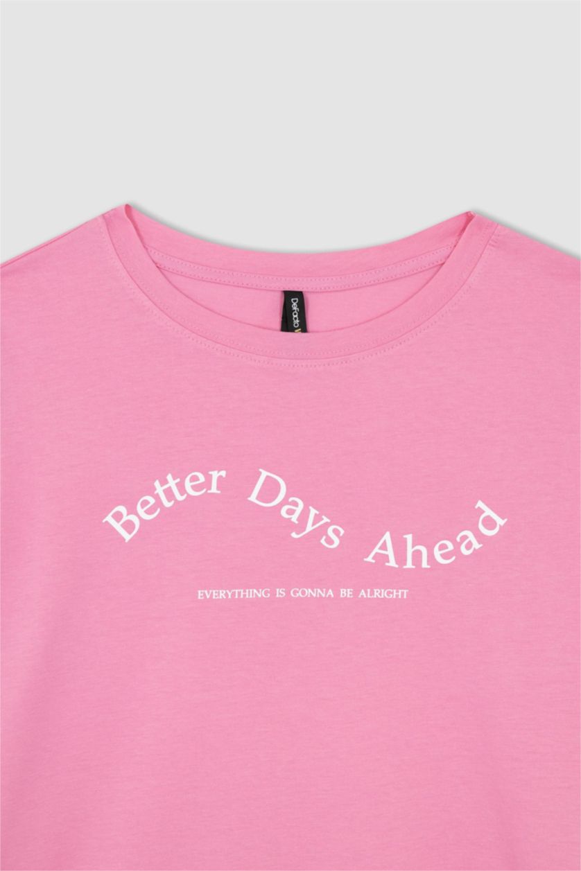 Kadın Pembe Regular Fıt Penye Kısa Kollu Tişört
