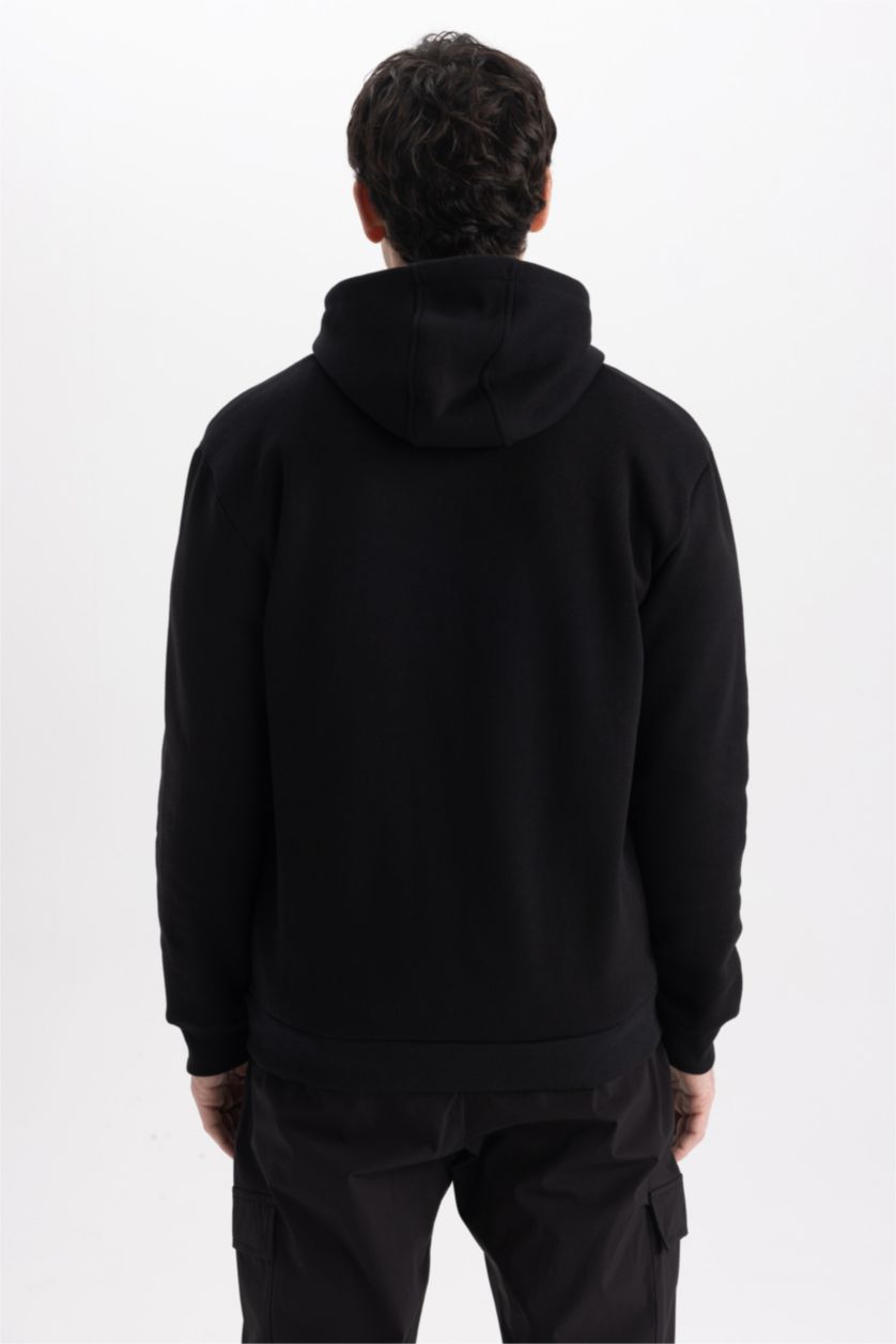 Erkek Siyah AC/DC Regular Fit Kapüşonlu Sweatshirt